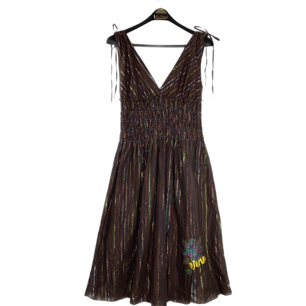 Muchacha Embroidered Metallic Stripe BOHO dress
